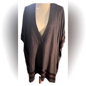 Hinge striped border poncho, charcoal, brown, black, loose fit, casual style